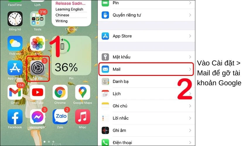 V&agrave;o c&agrave;i đặt >> Chọn Mail