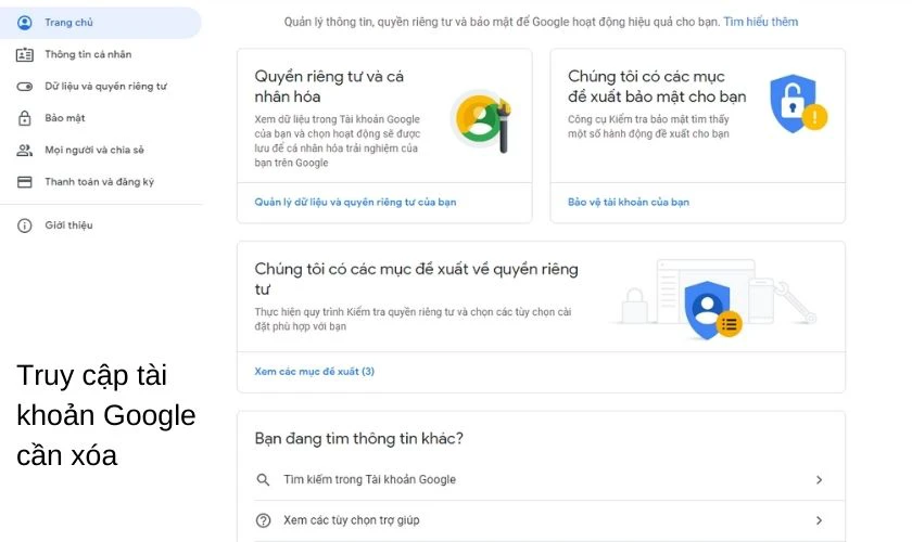 Truy cập v&agrave;o t&agrave;i khoản muốn x&oacute;a bỏ
