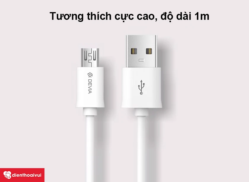 C&aacute;p sạc Micro-USB 1m Devia: Tương th&iacute;ch cực cao, độ d&agrave;i 1m