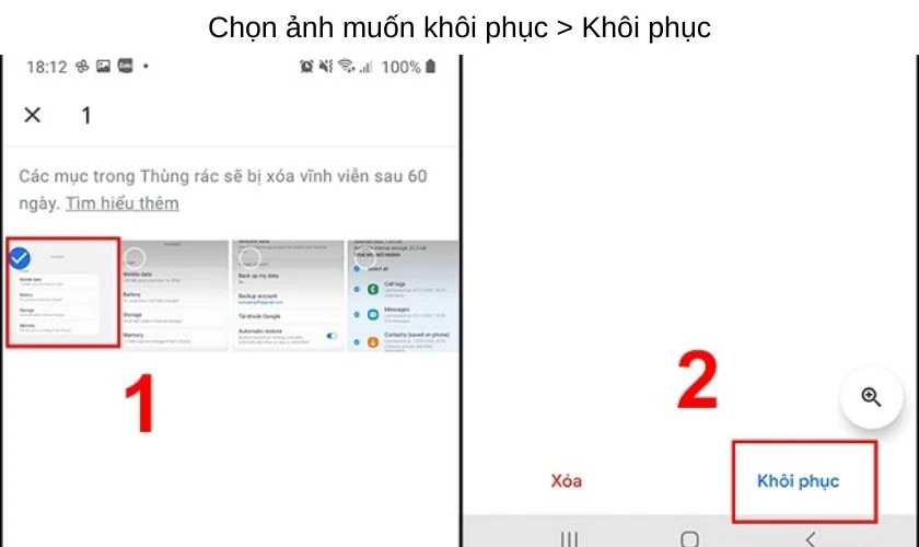 Kh&ocirc;i phục ảnh, video đ&atilde; x&oacute;a bằng Google Photos