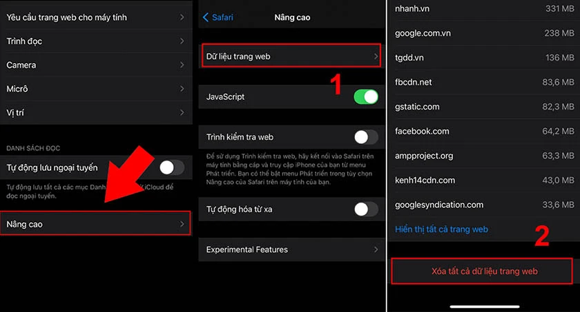X&oacute;a cookie bộ nhớ đệm v&agrave; dữ liệu Safari tr&ecirc;n iPhone