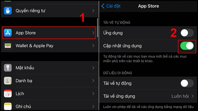 Tắt tự động cập nhật ứng dụng - c&aacute;ch l&agrave;m iPhone hết lag