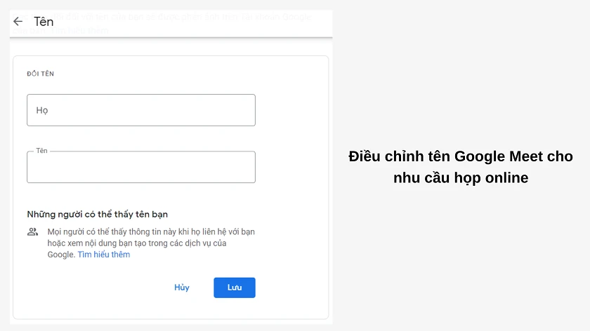 Đ&ocirc;̉i t&ecirc;n Google Meet từ ứng dụng máy tính