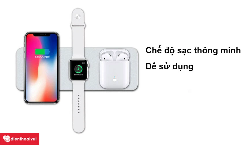 Đế sạc kh&ocirc;ng d&acirc;y Devia Smart Series 3in1&ndash; Sạc kh&ocirc;ng d&acirc;y tiện lợi