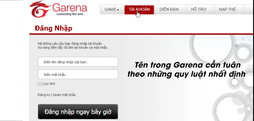 Cách đặt tên đăng nhập trong Garena