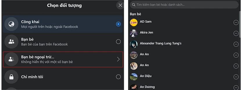 Chọn người muốn ẩn