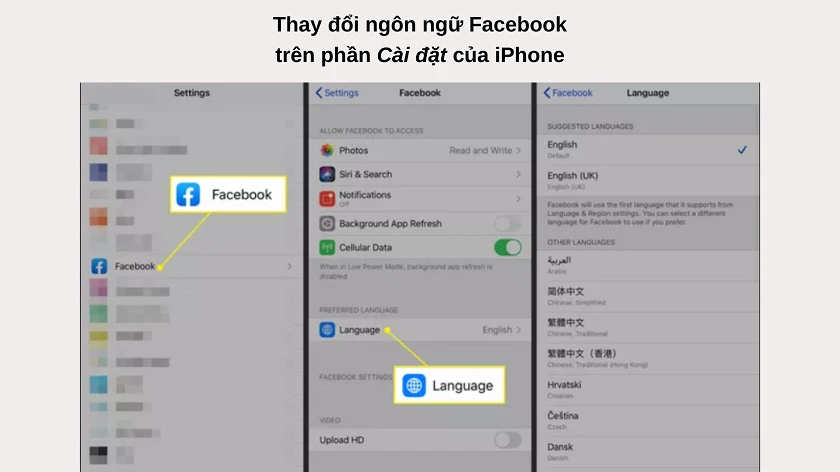 Hướng dẫn cài đặt, thay đổi ngôn ngữ Facebook trên điện thoại iphone