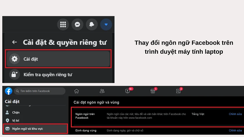 Hướng dẫn thay đổi ngôn ngữ Facebook trên laptop, máy tính