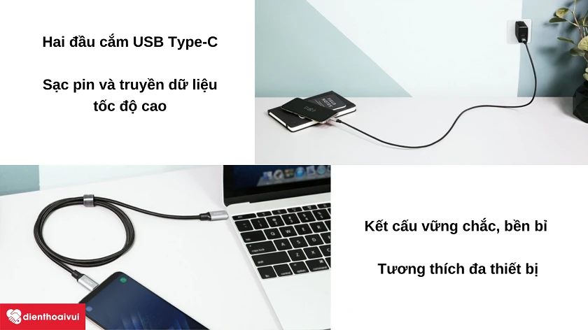 C&aacute;p sạc bọc d&ugrave; Type-C to Type-C 1m Aukey CB-CD5