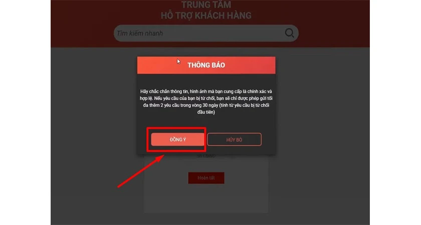 hệ thống Garena sẽ gửi th&ocirc;ng b&aacute;o x&aacute;c nhận