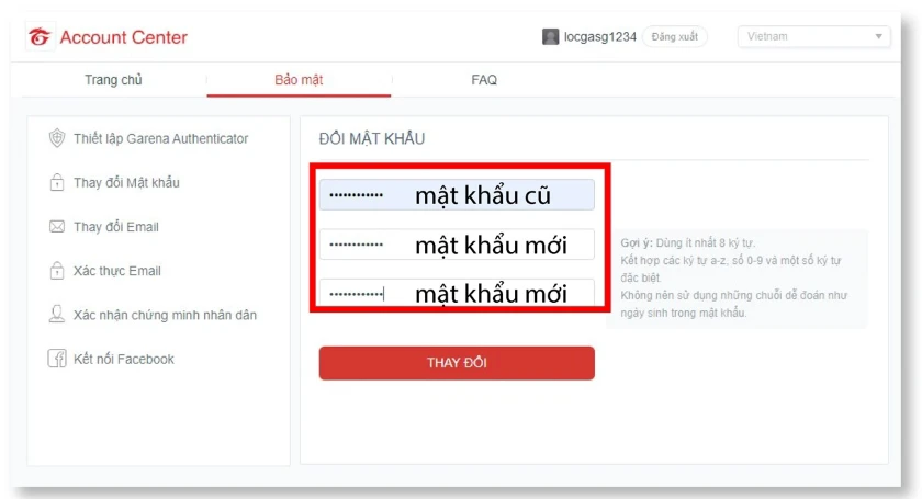 Điền mật khẩu mới