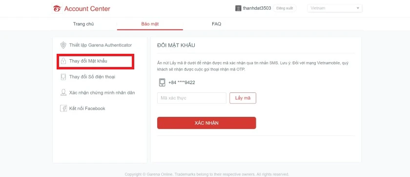 Chọn Thay đổi mật khẩu.