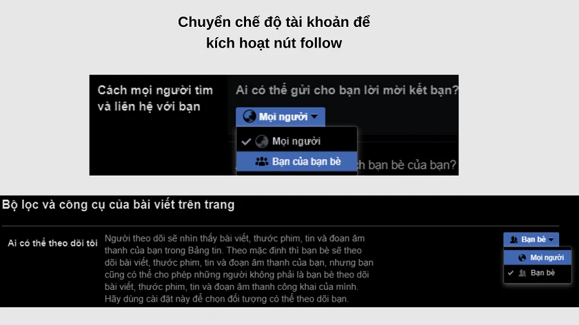 Cách b&acirc;̣t ch&ecirc;́ đ&ocirc;̣ theo dõi tr&ecirc;n Facebook với laptop