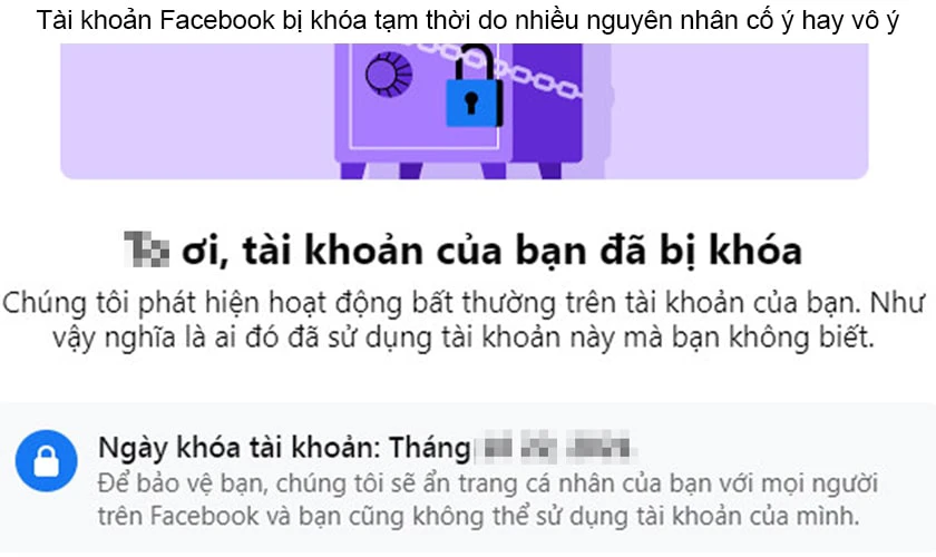 Nguy&ecirc;n nh&acirc;n t&agrave;i khoản Facebook bị kh&oacute;a tạm thời