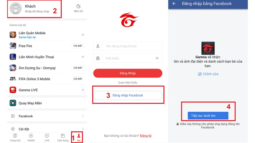 cách đăng nhập tài khoản garena bằng Facebook