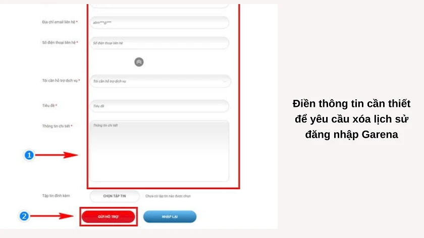 Nhấn chọn gửi hỗ trợ
