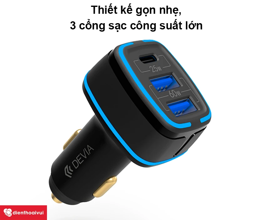 Dock sạc &ocirc; t&ocirc; 3 cổng Devia Extreme Speed 85W (2 USB + Type-C)