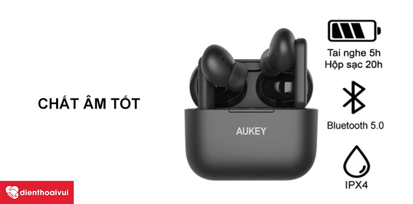 Tai nghe không dây Aukey EP-M1 - Kháng nước IPX4, âm bass sâu