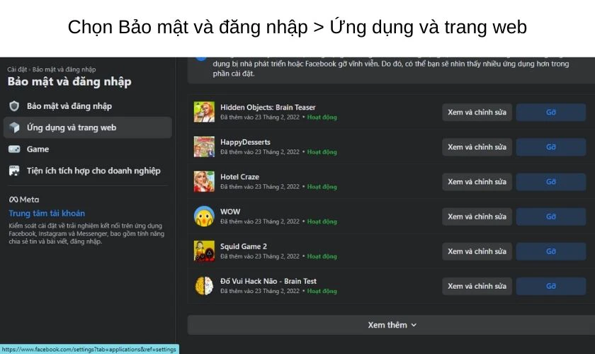 C&aacute;ch gỡ c&aacute;c game tr&ograve; chơi tr&ecirc;n Facebook
