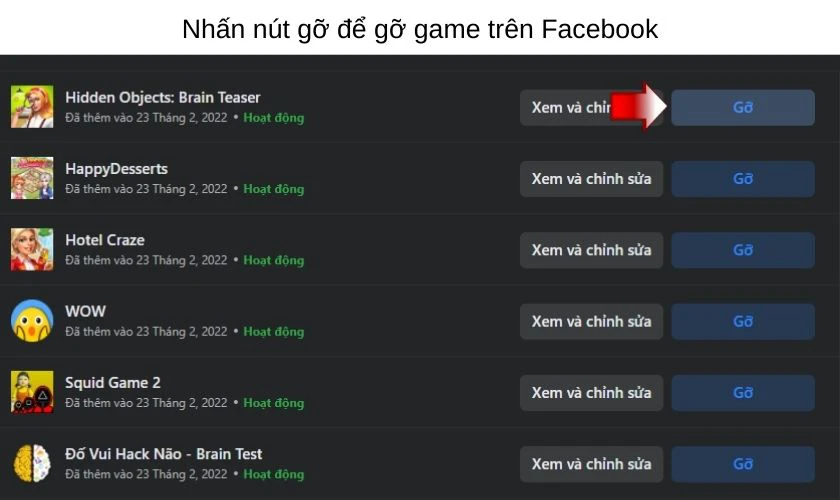 C&aacute;ch gỡ c&aacute;c game tr&ograve; chơi tr&ecirc;n Facebook