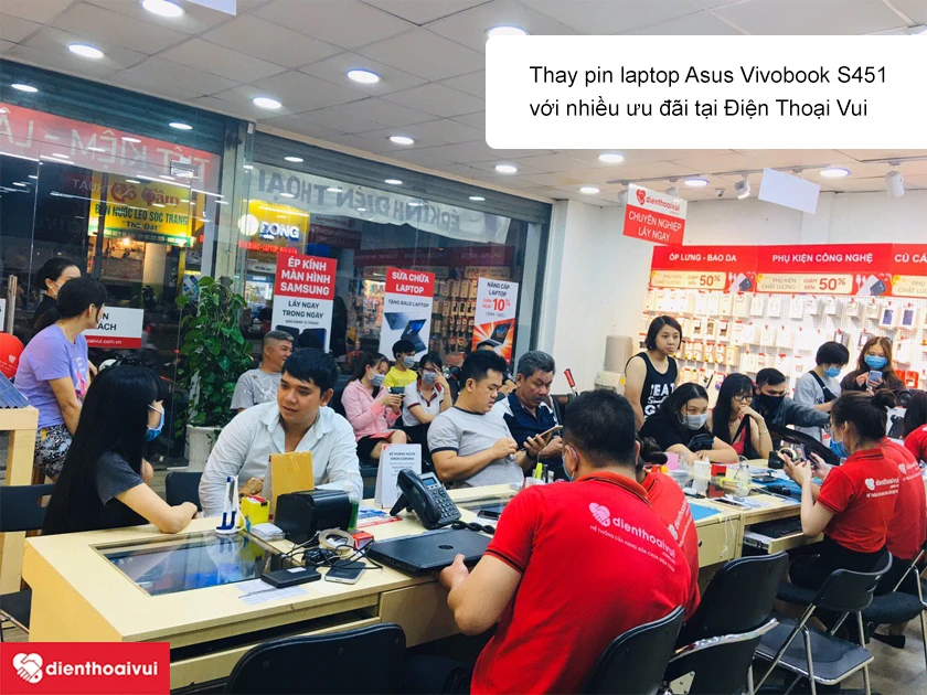 Dịch vụ thay pin laptop Asus Vivobook S451 ch&iacute;nh h&atilde;ng tại H&agrave; Nội v&agrave; TP.HCM
