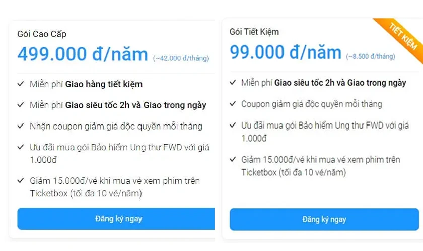 C&oacute; những g&oacute;i th&agrave;nh vi&ecirc;n tiki giao nhanh 2h n&agrave;o?