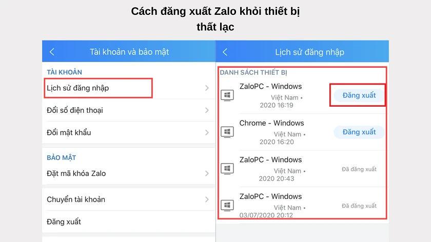 Làm sao để đăng xuất trên thiết bị khác khi mất điện thoại