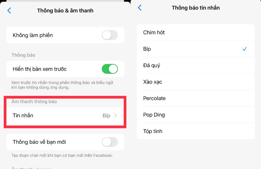 Thay đổi trong &acirc;m thanh v&agrave; th&ocirc;ng b&aacute;o