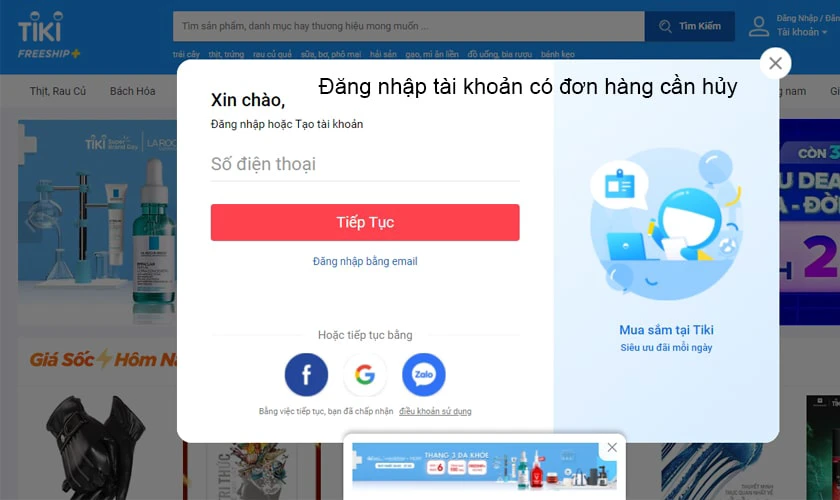 C&aacute;ch hủy đơn h&agrave;ng Tiki tr&ecirc;n m&aacute;y t&iacute;nh
