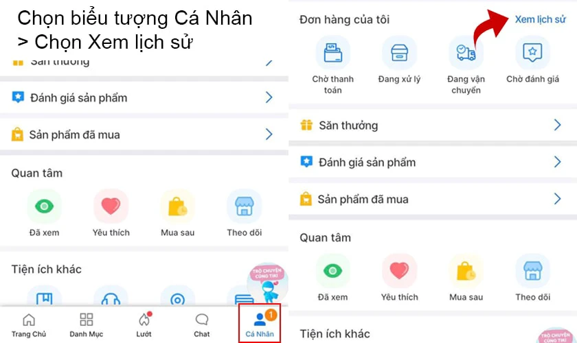 chọn Xem lịch sử