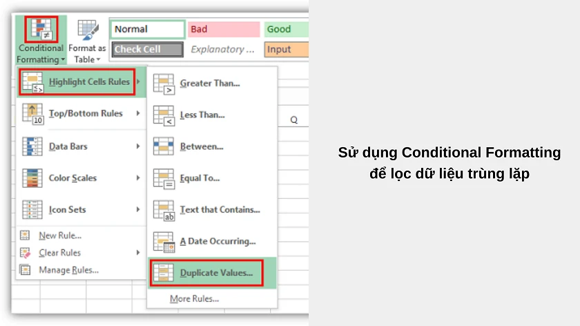 cách loại bỏ trùng lặp trong excel