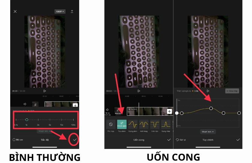 Chọn loại tốc độ: Bình thường hoặc uốn cong