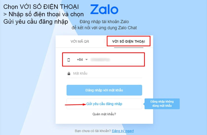 Đăng nhập bằng c&aacute;ch gửi tin nhắn y&ecirc;u cầu