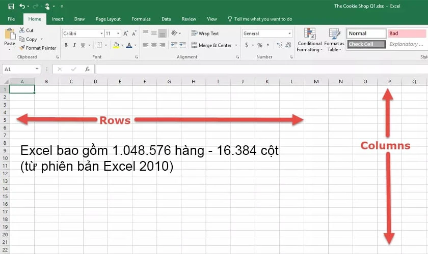 Excel văn phòng có bao nhiêu dòng?