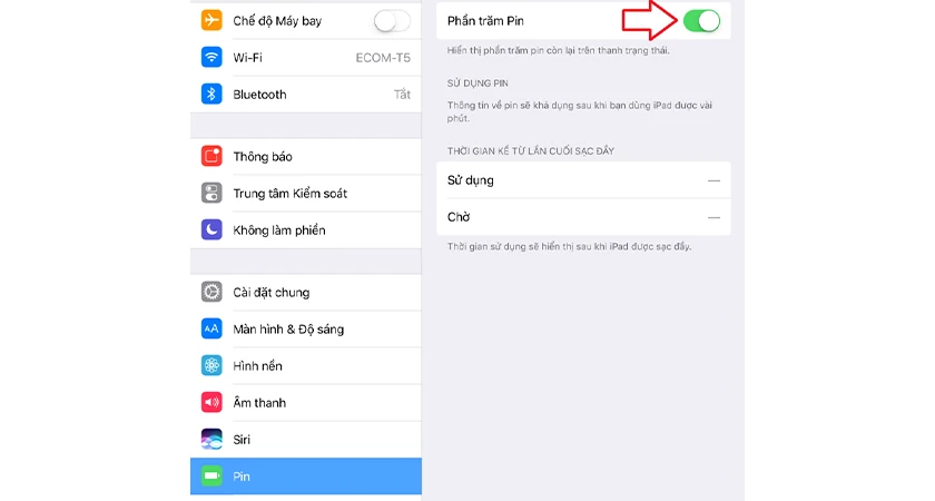 Gạt thanh trạng th&aacute;i Phần trăm pin sang m&agrave;u xanh