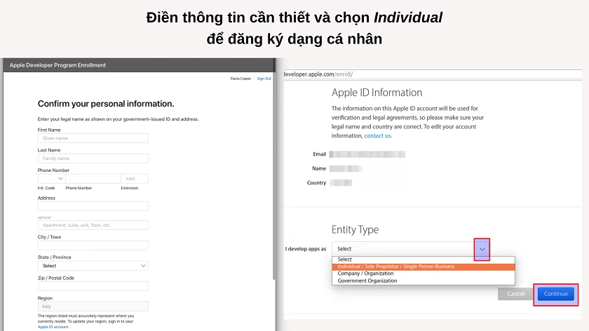 tạo t&agrave;i khoản apple developer