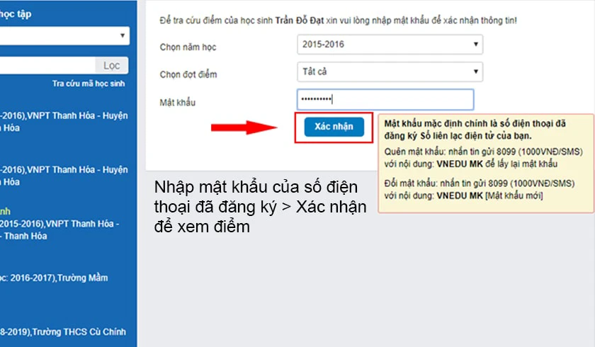 phụ huynh sẽ cần nhập mật khẩu của số điện thoại