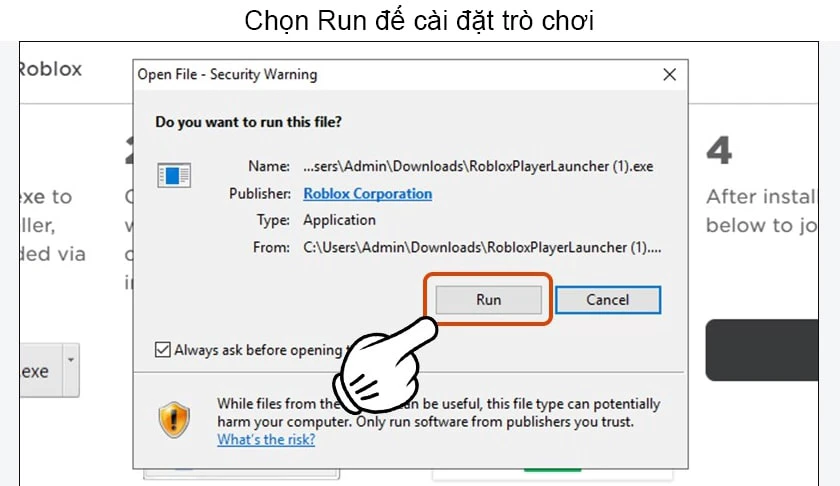mở ứng dụng v&agrave; chọn Run
