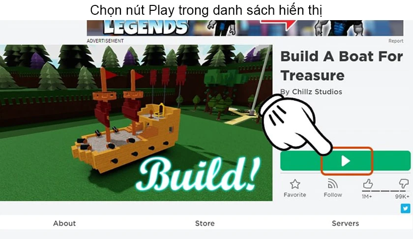 chọn một game trong danh s&aacute;ch hiển thị