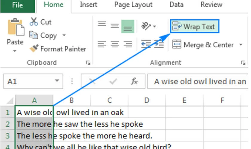 C&aacute;ch d&ugrave;ng Wrap Text nhờ đ&oacute; m&agrave; xuống d&ograve;ng một c&aacute;ch tự động