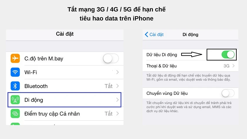 Tắt sử dụng dữ li&ecirc;̣u di đ&ocirc;̣ng