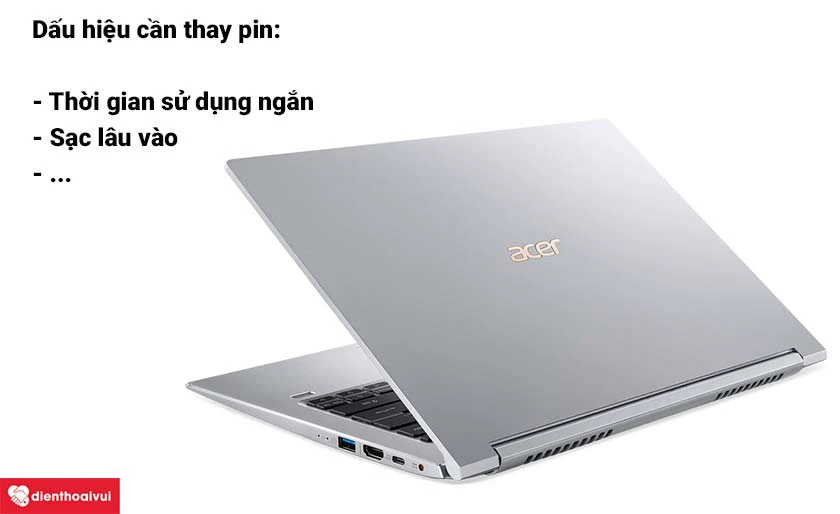 Dấu hiệu cho thấy pin laptop Acer Aspire V3-371 bị chai v&agrave; cần được thay mới
