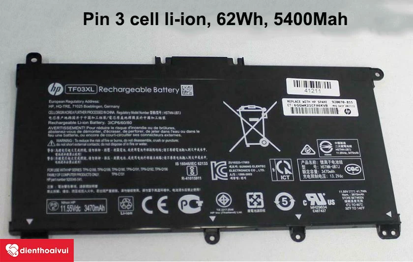 Pin HP Pavilion 15-DA công suất cao