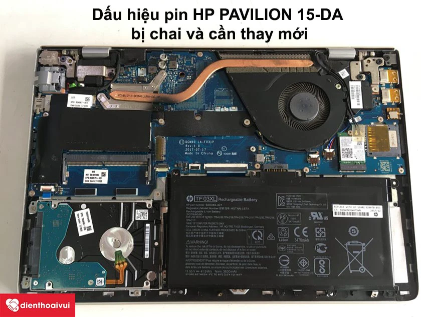 Dấu hiệu pin laptop HP Pavilion 15-DA bị chai và cần thay mới