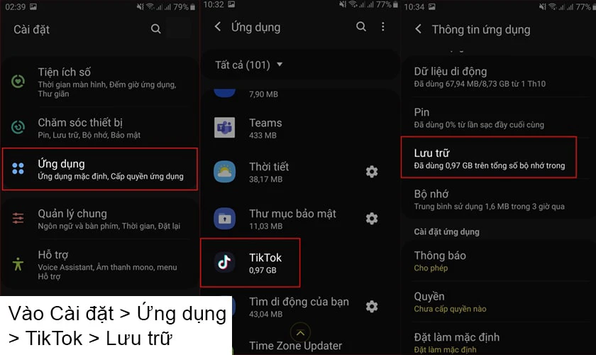 Thiết lập lại bộ nhớ cache của TikTok