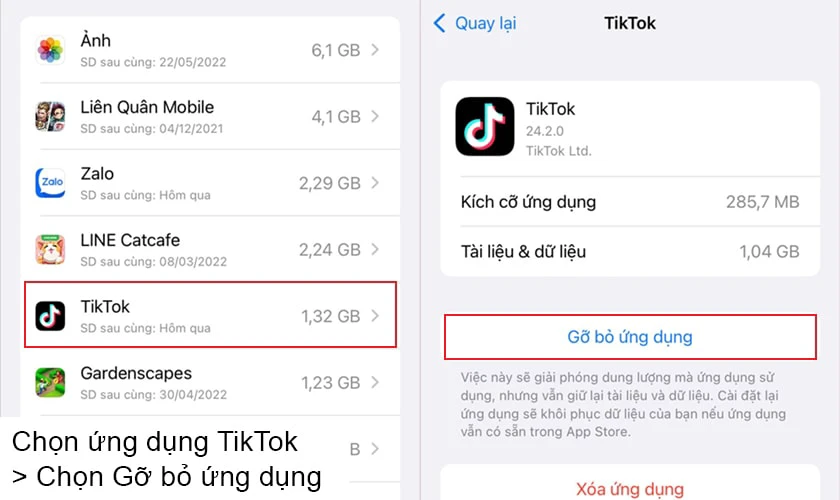 Chọn ứng dụng TikTok ở b&ecirc;n dưới