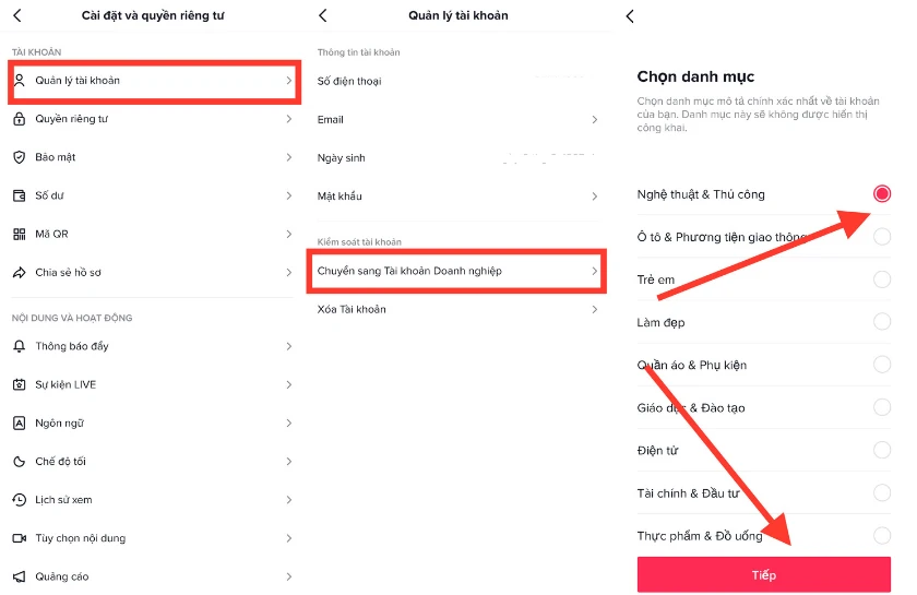 t&iacute;ch v&agrave;o &ocirc; lĩnh vực hoạt động của t&agrave;i khoản TikTok