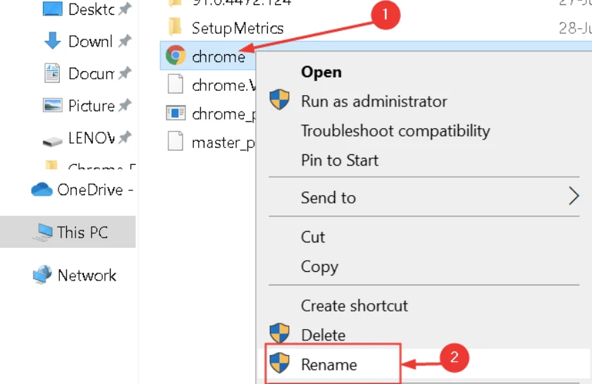 Thay đổi t&ecirc;n tệp .exe của Google chrome