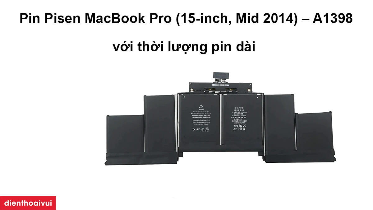 Pin Pisen MacBook Pro 15 inch 2014 với thời lượng pin d&agrave;i đủ để ho&agrave;n tất mọi c&ocirc;ng việc trong ng&agrave;y