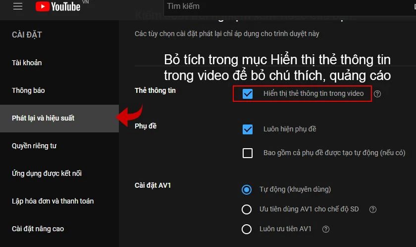 Thủ thuật loại bỏ chú thích và quảng cáo trên Youtube